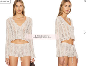 SNDYS Revolve Crochet Cardigan Small Knit New Sweater Tan